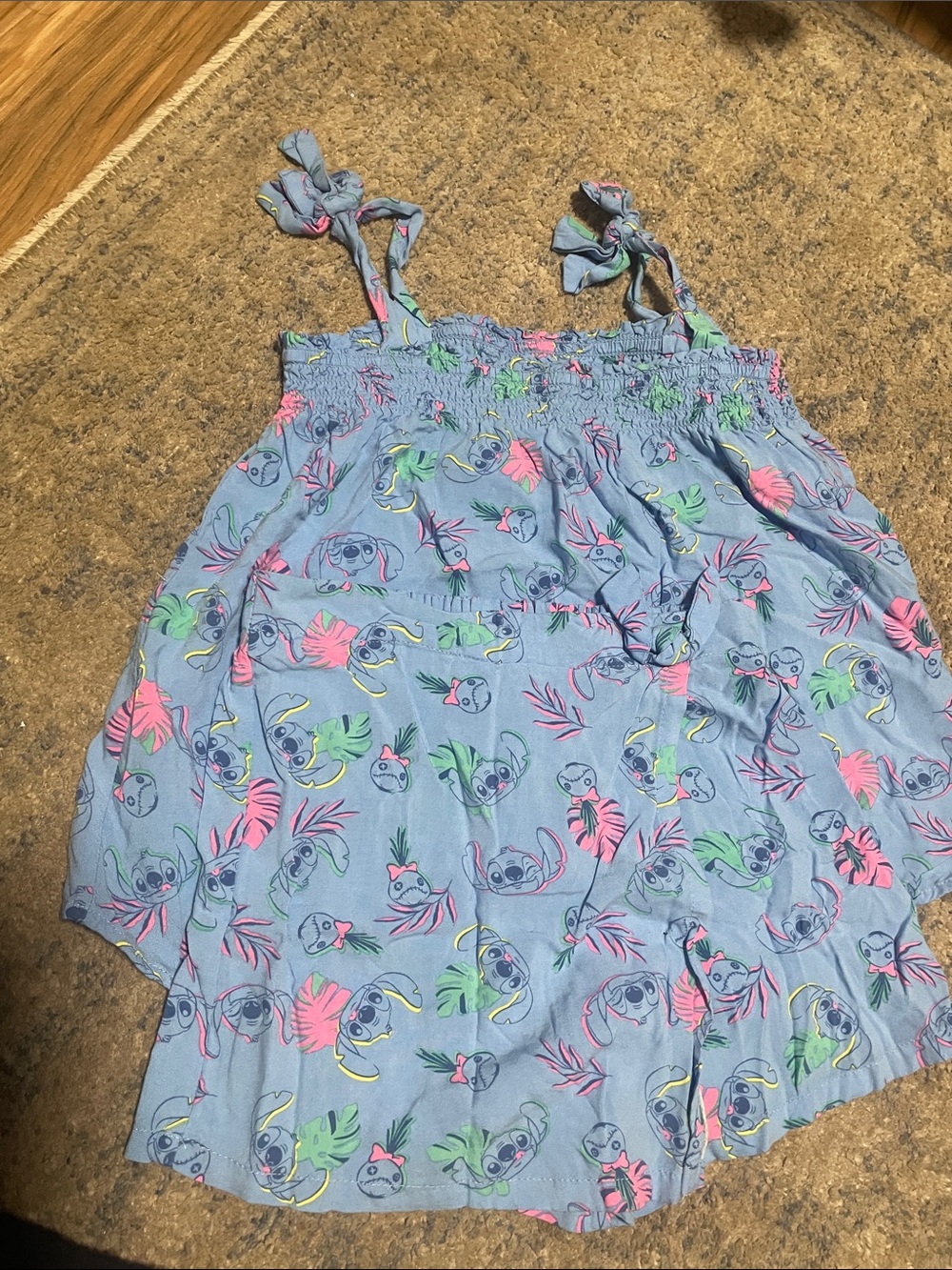 Disney Light Blue Tropical Stitch Print Tie-Shoulder Dress